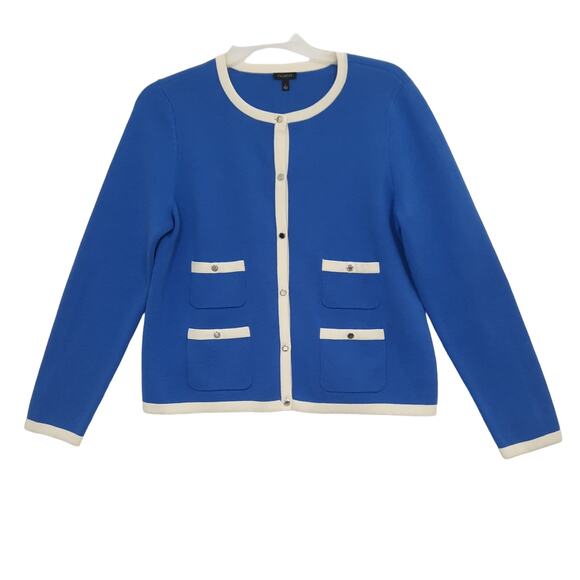 Talbots Grace Cardigan Blue Sz Large Classic Lady Like Button Front Sweater - Picture 2 of 11